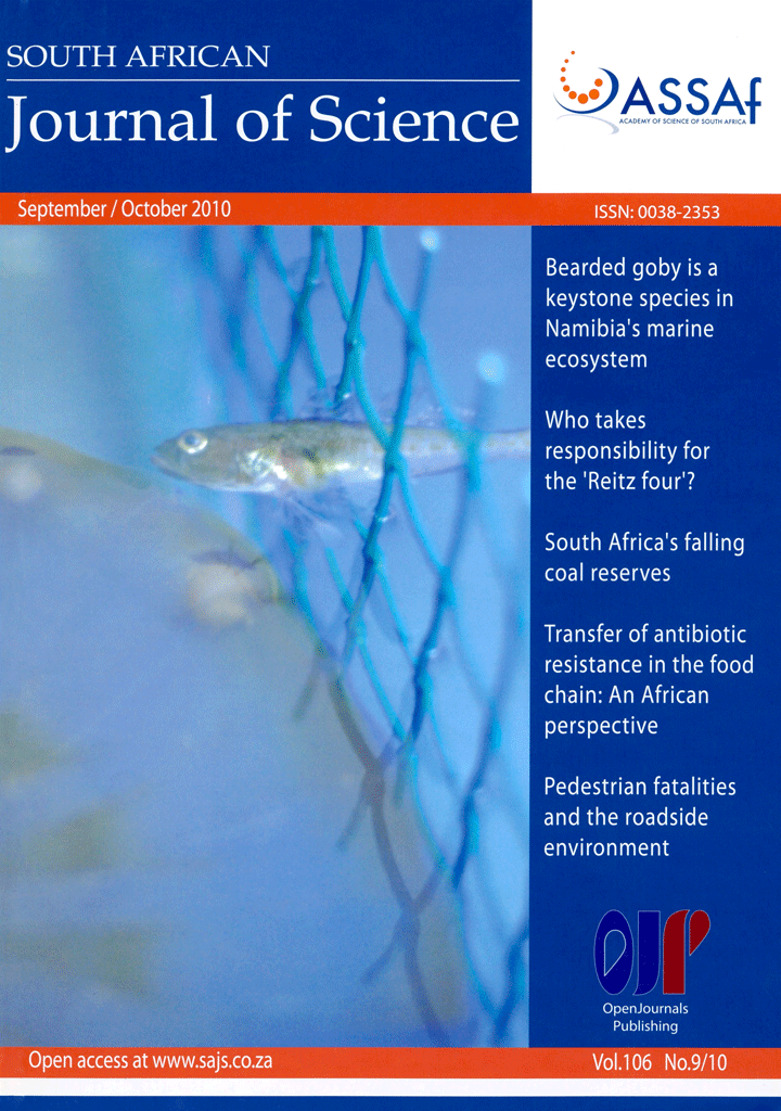 					View Vol. 106 No. 9/10 (2010): South African Journal of Science
				