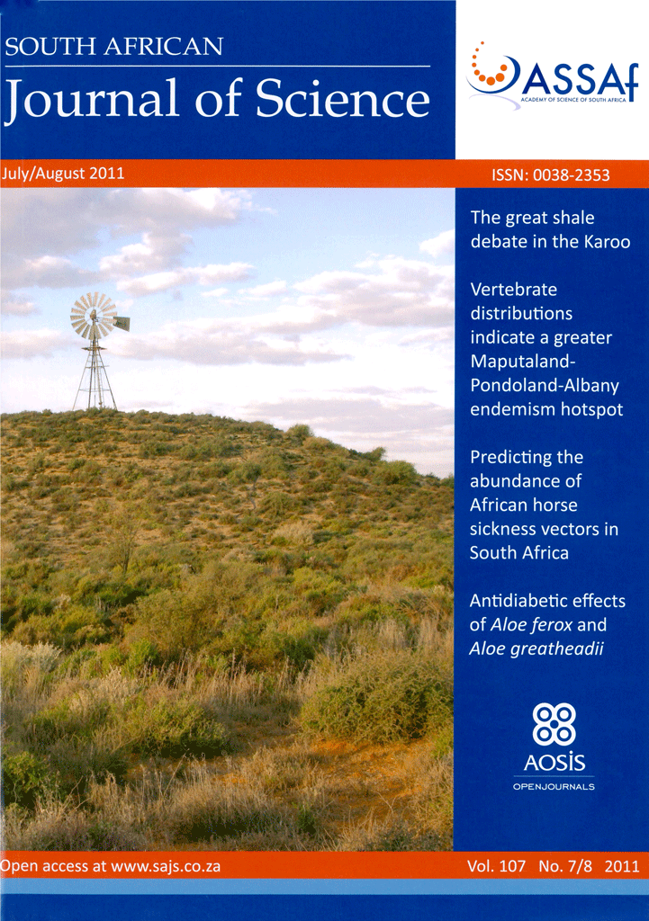					View Vol. 107 No. 7/8 (2011): South African Journal of Science
				