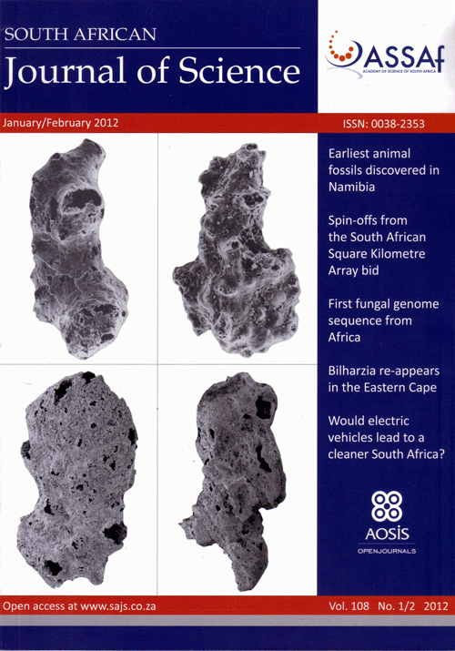 					View Vol. 108 No. 1/2 (2012): South African Journal of Science
				