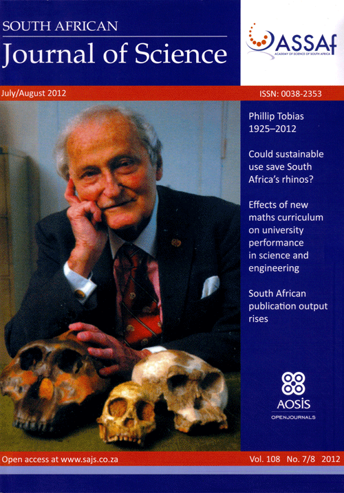 					View Vol. 108 No. 7/8 (2012): South African Journal of Science
				