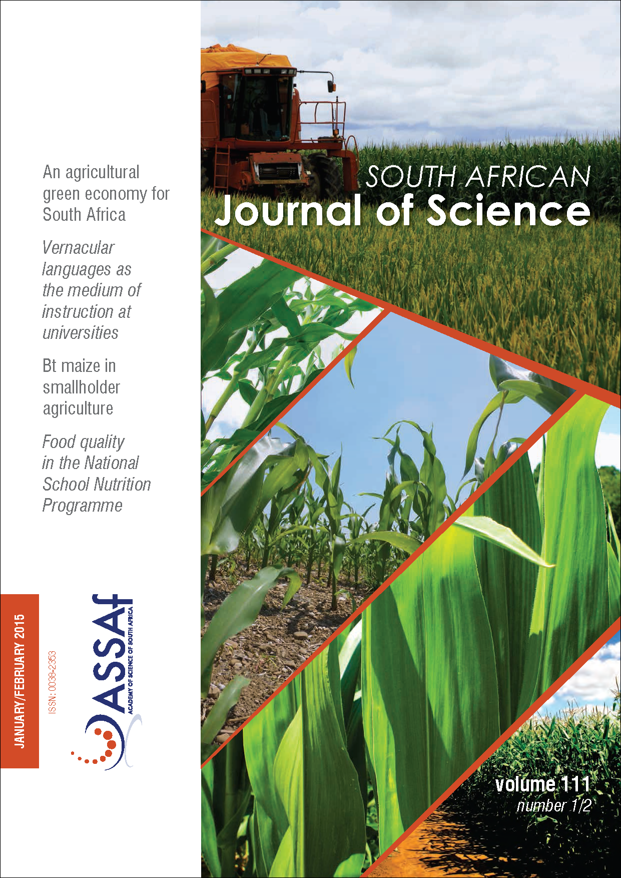 					View Vol. 111 No. 1/2 (2015): South African Journal of Science
				
