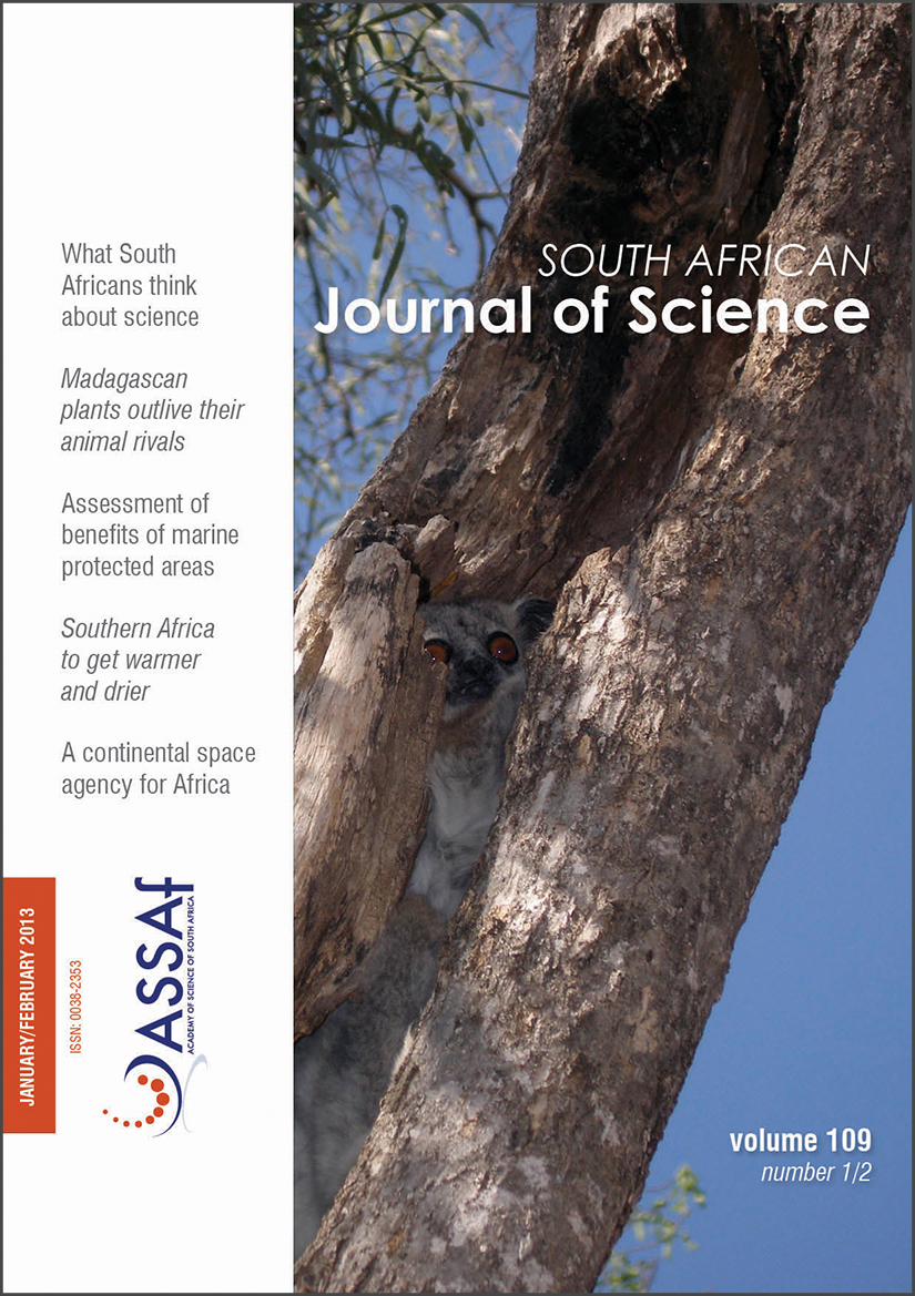					View Vol. 109 No. 1/2 (2013): South African Journal of Science
				