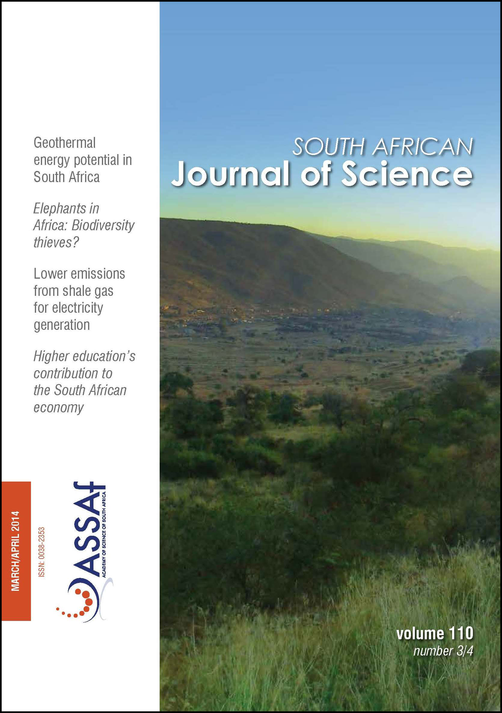 					View Vol. 110 No. 3/4 (2014): South African Journal of Science
				