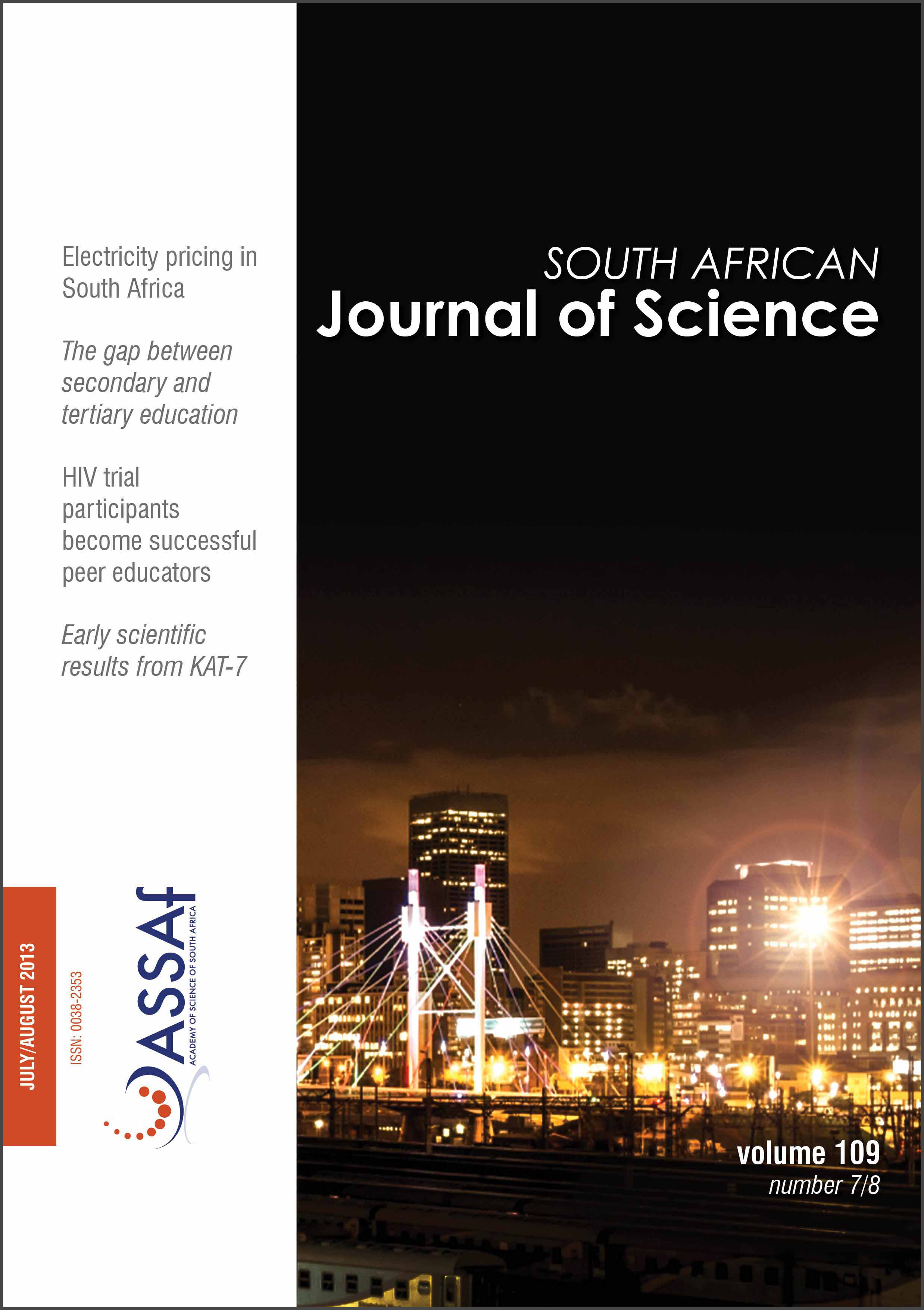 					View Vol. 109 No. 7/8 (2013): South African Journal of Science
				