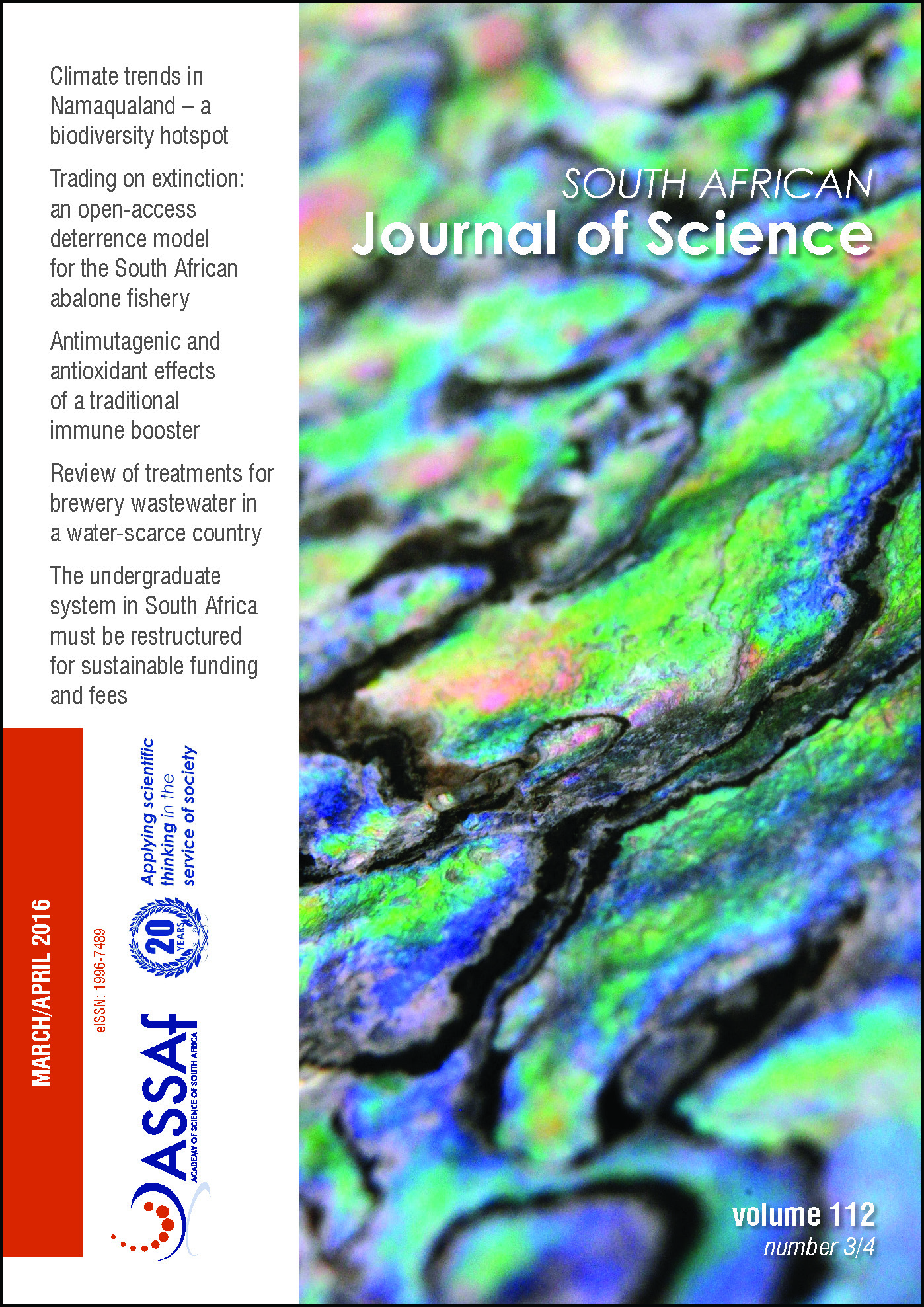 					View Vol. 112 No. 3/4 (2016): South African Journal of Science
				