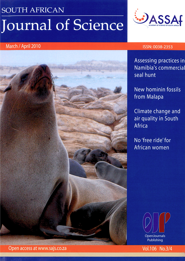 					View Vol. 106 No. 3/4 (2010): South African Journal of Science
				